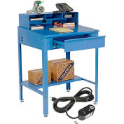 Global Industrial™ Sloped Shop Desk w / Pigeonhole Riser &Outlets, 34-1/2"W x 30"D, Bleu
