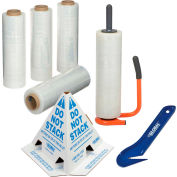 Global Industrial Pallet of Stretch Wrap with Dispenser, Film Cutters & Pallet Cones