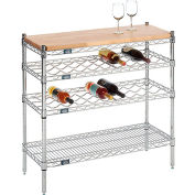 Nexel® Chrome Wine Display Unit - Wood Top - 48"W x 14"D x 34"H - 4 Tier