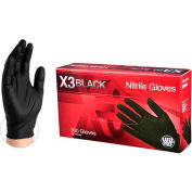 Ammex® BX34 Gants nitrille industriels de qualité sans poudre, noir, 3 MIL, X-Large, 100/Box