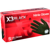 Ammex® BX34 Gants nitrille industriels sans poudre, noir, 3 MIL, texturé, petit