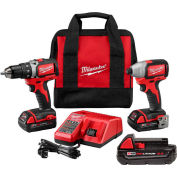 Milwaukee® M18 Compact Brushless Drill/Impact Combo Kit W/Free M18 2.0 AH Battery