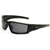 Uvex® Hypershock OTG Safety Glasses, Black Frame, Gray Lens, Anti-Scratch, Anti-Fog