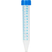 Tube de centrifugeuse Globe Scientific, 15mL, bouchon à vis plat bleu attaché, stérile, 500 / Ca