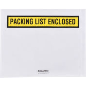 Global Industrial™ Panel Face Envelopes, "Packing List Enclosed", 12"L x 10"W, Yellow, 500/Pack