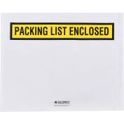 Global Industrial Panel Face Envelopes, "Packing List Enclosed", 12"L x 10"W, Yellow, 500/Pack