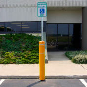 52"H FlexBollard with 8"H Sign Post - Concrete Installation - Yellow Cover/White Tapes
