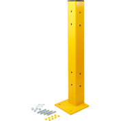 Ideal Warehouse Protective Steel Barrier Post For Double Rail, Offset Baseplate, 44"H, Yellow
