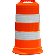 Plasticade Commander Traffic Drum, Orange, Feuille haute intensité, 4 bandes réfléchissantes de 6 '', LDPE