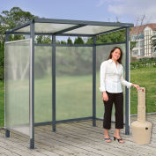 Global Industrial Bus Smoking Shelter Flat Roof 3-Side Beige 5 Gal. Ashtray 6'5" x3'8" x7'