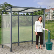 Global Industrial™ Bus Smoking Shelter Flat Roof 3-Side Green 5 Gal. Ashtray 6'5" x3'8" x7'