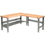 Global Industrial L-Shaped Adjustable Height Workbench, Maple Square Edge, 72"W x 78"D
