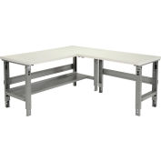Global Industrial™ L-Shaped Adjustable Height Workbench, Laminate Square Edge, 72"W x 78"D