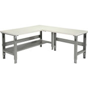 Global Industrial L-Shaped Adjustable Height Workbench, Laminate Square Edge, 72"W x 78"D