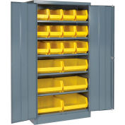 Global Industrial™ Locking Storage Cabinet 36x18x72 - 18 Bacs à plateau YL - 5 étagères non assemblées