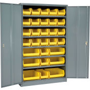 Global Industrial™ Locking Storage Cabinet 48x24x78 - 29 YL Stacking Bins & 6 Shelves Assembled