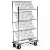 Slant Wire Shelving Truck - 4 Shelves With Dolly Base - 48"W x 24"D x 70"H