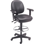 Interion® Tabouret de travail en cuir avec bras - 360 pieds - Noir