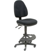 Tabouret de travail Interion® Synchro - Tissu - Repose-pieds 180° - Noir