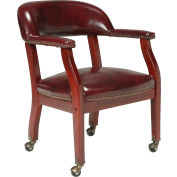 Boss Conference Chair with Arms and Casters - Vinyl - Burgundy