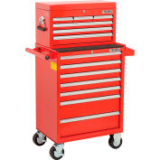 Global Industrial 26-3/8” x 18-1/8" x 52-9/16" 13 Drawer Red Roller Cabinet & Chest Combo