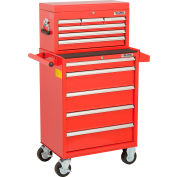 Global Industrial™ 26-3/8" x 18-1/8" x 52-9/16" 11 Tiroir Red Roller Cabinet - Chest Combo