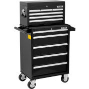 Global Industrial™ 26-3/8” x 18-1/8" x 52-9/16" 11 Drawer Black Roller Cabinet & Chest Combo 