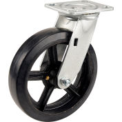 Global Industrial™ Heavy Duty Swivel Plate Caster 8" Mold-On Rubber Wheel 600 Lb. Capacity