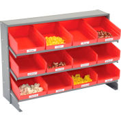 Global Industrial™ 3 Shelf Bench Pick Rack - 12 Red Plastic Shelf Bins 8 Inch Wide 33x12x21