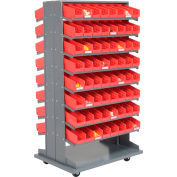 Global Industrial™ 16 Shelf Double-Sided Mobile Pick Rack - 128 Bacs rouges en plastique 4" Large