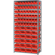 Global Industrial Steel Shelving with Total 72 4"H Plastic Shelf Bins Red, 36x18x72-13 Shelves