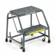 Grip 16"W 2 Step Steel Rolling Ladder 10"D Top Step - 218G