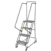 Grip 16"W 4 Step Steel Rolling Ladder 14"D Top Step - FSH418G