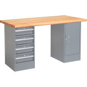 Global Industrial™ 60 x 30 Pedestal Workbench - 4 Tiroirs - Cabinet, Maple Safety Edge - Gray