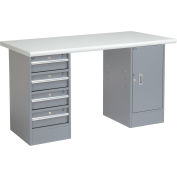 Global Industrial™ 72 x 30 Pedestal Workbench 4 Tiroirs - 1 Cabinet, Laminate Safety Edge Gray