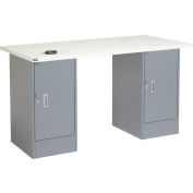 Global Industrial™ 96 x 30 Pedestal Workbench - Double Cabinet, ESD Laminate Square Edge - Gris