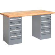 Global Industrial™ 60 x 30 Pedestal Workbench - 8 Drawers, Maple Block Safety Edge - Gris