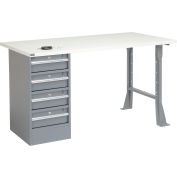 Global Industrial 60"W x 30"D Pedestal Workbench - 4 Drawers, ESD Square Edge - Gray
