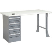 Global Industrial 60"W x 30"D Pedestal Workbench - 4 Drawers, ESD Safety Edge - Gray