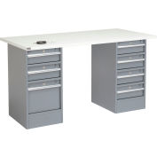 Global Industrial 60"W x 30"D Pedestal Workbench - 7 Drawers, ESD Square Edge - Gray