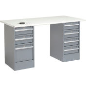 Global Industrial 60"W x 30"D Pedestal Workbench - 7 Drawers, ESD Safety Edge - Gray