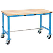 Global Industrial 60 x 30 Mobile Packing Workbench - Power Apron - Maple Square Edge - Blue
