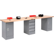 Global Industrial 120x30 Production Workbench, Maple Square Edge Top, 2 Cabinet, 4 Drawer GY