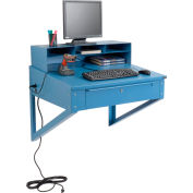 Global Industrial™ Wall Mount Shop Desk w / Pigeonhole Riser, 34-1/2"W x 30"D, Bleu