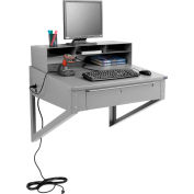 Global Industrial Wall Mount Shop Desk w/ Pigeonhole Riser, 34-1/2"W x 30"D, Gray