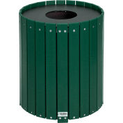 Global Industrial Recycled Plastic Round Trash Can With Liner, 32 Gallon, Green