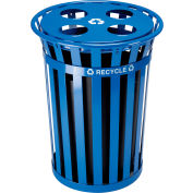 Global Industrial™ Outdoor Steel Slatted Recycling Can With Multi-Stream Lid, 36 Gallon, Blue