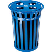 Global Industrial™ Outdoor Steel Slatted Recycling Can With Multi-Stream Lid, 36 Gallon, Bleu