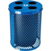 Global Industrial Outdoor Steel Diamond Recycling Can With Multi-Stream Lid, 36 Gallon, Blue