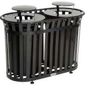 Global Industrial™ Outdoor Slatted Steel Trash Can With Rain Bonnet Lid, 72 Gallon, Black